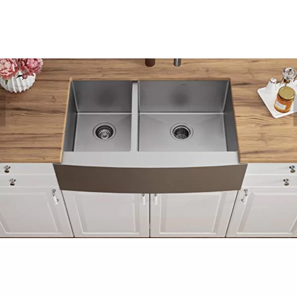 HFD3320 Stainless Steel 33'' L x 20'' W Double Bowl Sink Handmade Farmhouse Apron Kitchen Sink without workstation