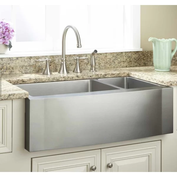 HFD3320 Stainless Steel 33'' L x 20'' W Double Bowl Sink Handmade Farmhouse Apron Kitchen Sink without workstation