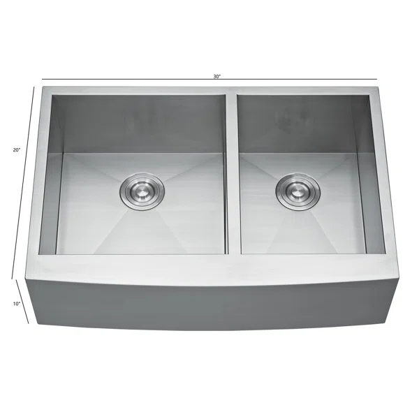 HFD3020RS Stainless Steel 30'' L x 20'' W Double Bowl Sink Handmade Farmhouse Apron Kitchen Sink without workstation