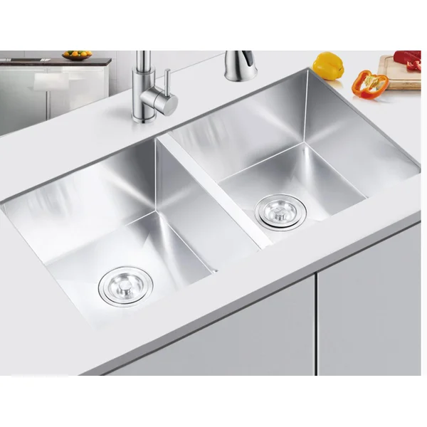 HE3720 Stainless Steel 37'' L x 20'' W Double Bowl Undermount Handmade Kitchen Sink Without Workstation