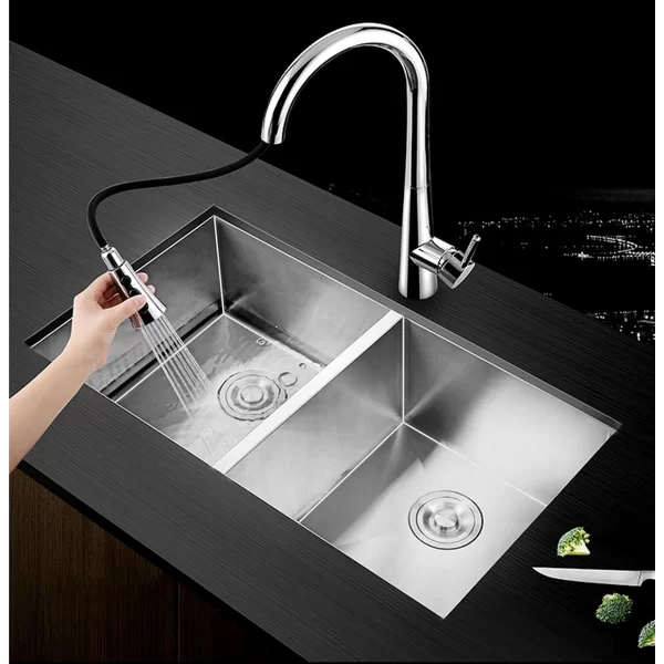 HE3720 Stainless Steel 37'' L x 20'' W Double Bowl Undermount Handmade Kitchen Sink Without Workstation