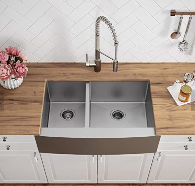 HFD3020 Stainless Steel 30 in.  Double Bowl Sink Handmade Farmhouse Apron Kitchen Sink without workstation