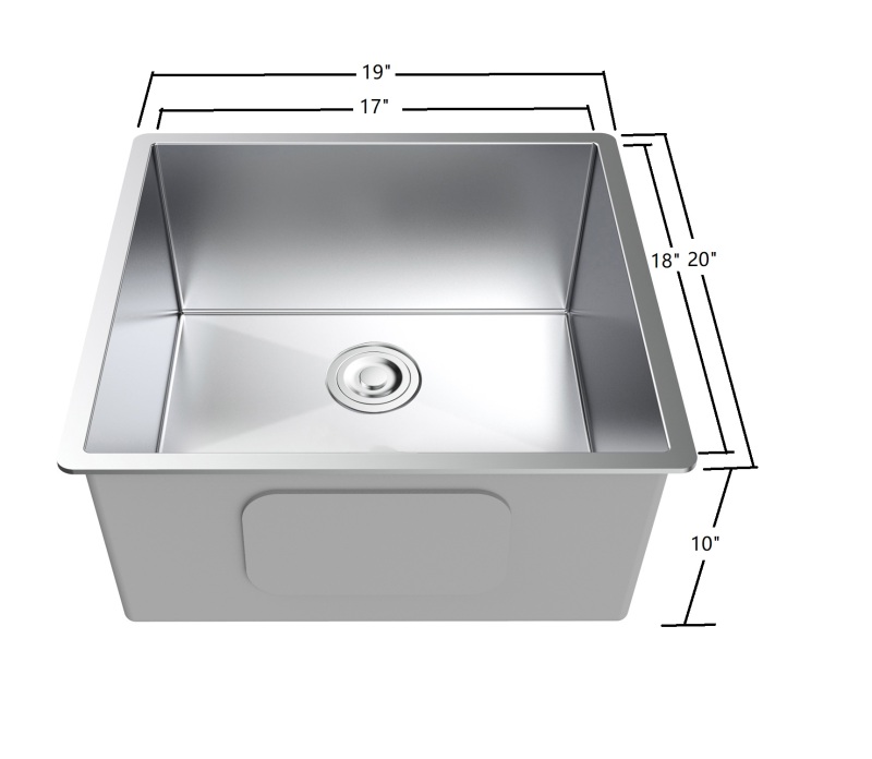 HS1920 Stainless Steel 19 in.  Single Bowl Sink Handmade Undermount Kitchen Sink without workstation
