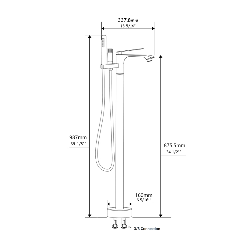 FF014/FF014MB/FF014TG/FF014VB 1-Handle Freestanding Bathtub Faucet with Handheld Shower