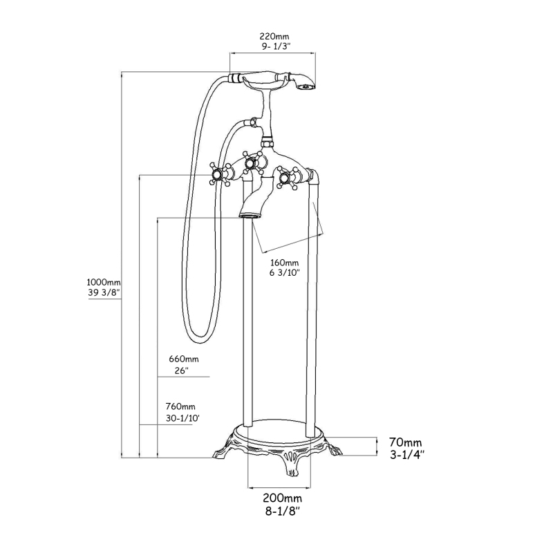 FF019/FF019BN/FF019MB/FF019ORB/FF019TG  Freestanding Floor Mounted Bath Tub Filler Faucets with Hand Held Shower Head