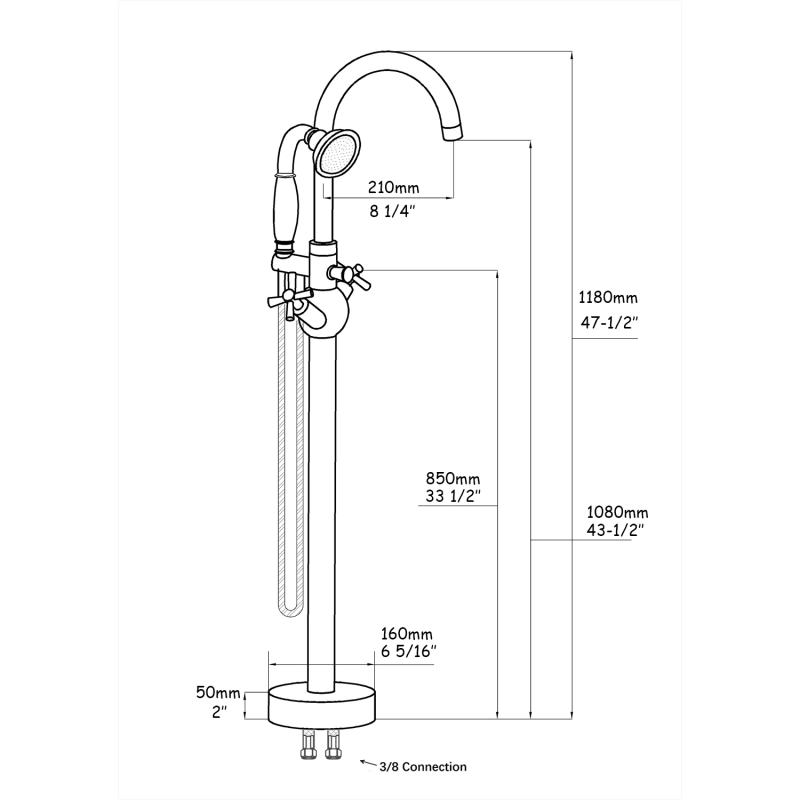 FF029/FF029BB/FF029BN/FF029MB/FF029ORB/FF029TG/FF029VB 2-Handle Freestanding Tub Faucet with Hand Shower Head