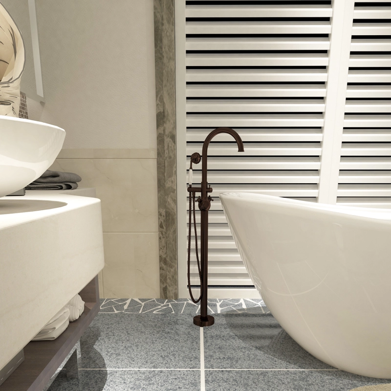 FF029/FF029BB/FF029BN/FF029MB/FF029ORB/FF029TG/FF029VB 2-Handle Freestanding Tub Faucet with Hand Shower Head