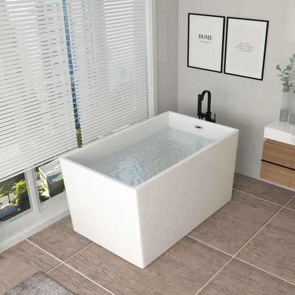 BT2036-43S Freestanding 43 in. Contemporary Design Acrylic Flatbottom  Soaking Tub  Bathtub in White