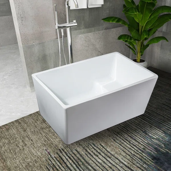 BT2036-43S Freestanding 43 in. Contemporary Design Acrylic Flatbottom  Soaking Tub  Bathtub in White