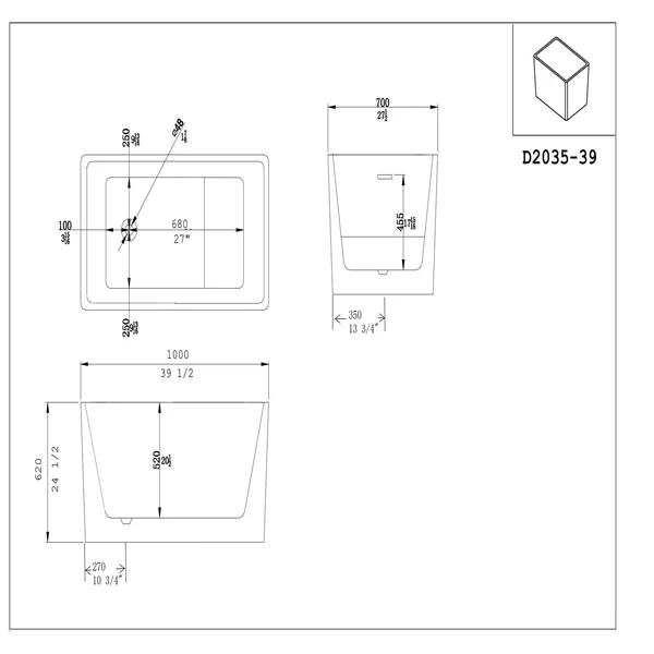 BT2035-39 Freestanding 39 in. Contemporary Design Acrylic Flatbottom  Soaking Tub  Bathtub in White