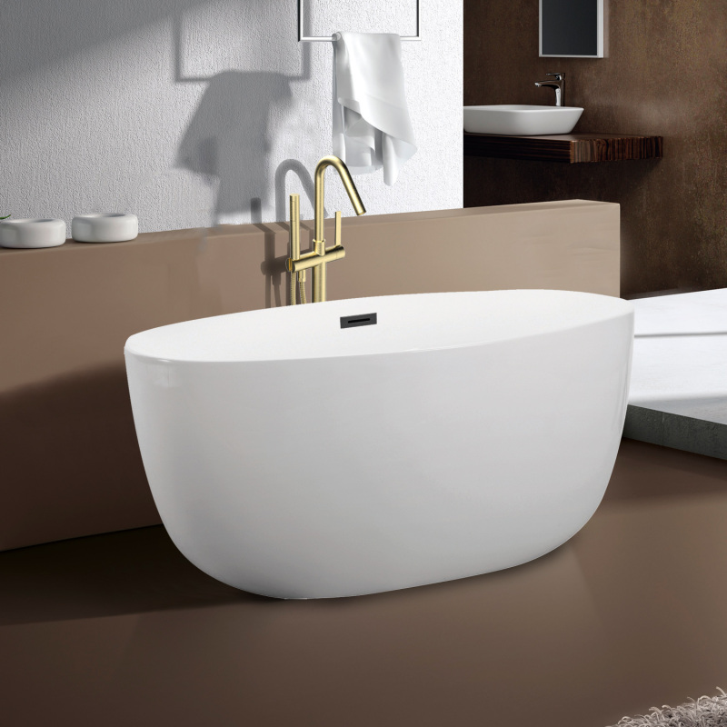 BT2227-51 Freestanding 51 in. Contemporary Design Acrylic Flatbottom Soaking Tub  Bathtub in White