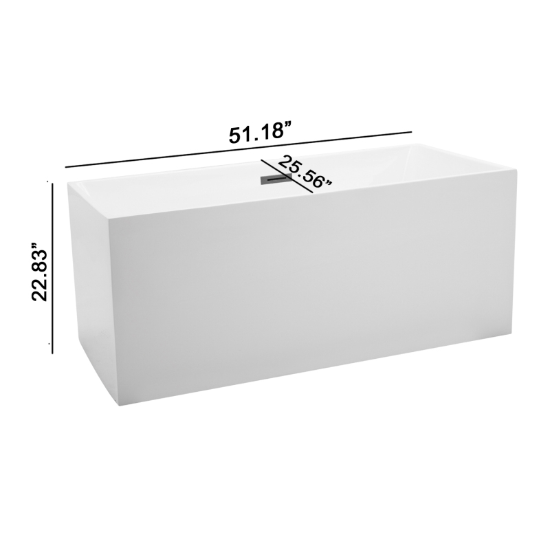 BT2109-51 Freestanding 51 in. Contemporary Design Acrylic Flatbottom Soaking Tub  Bathtub in White