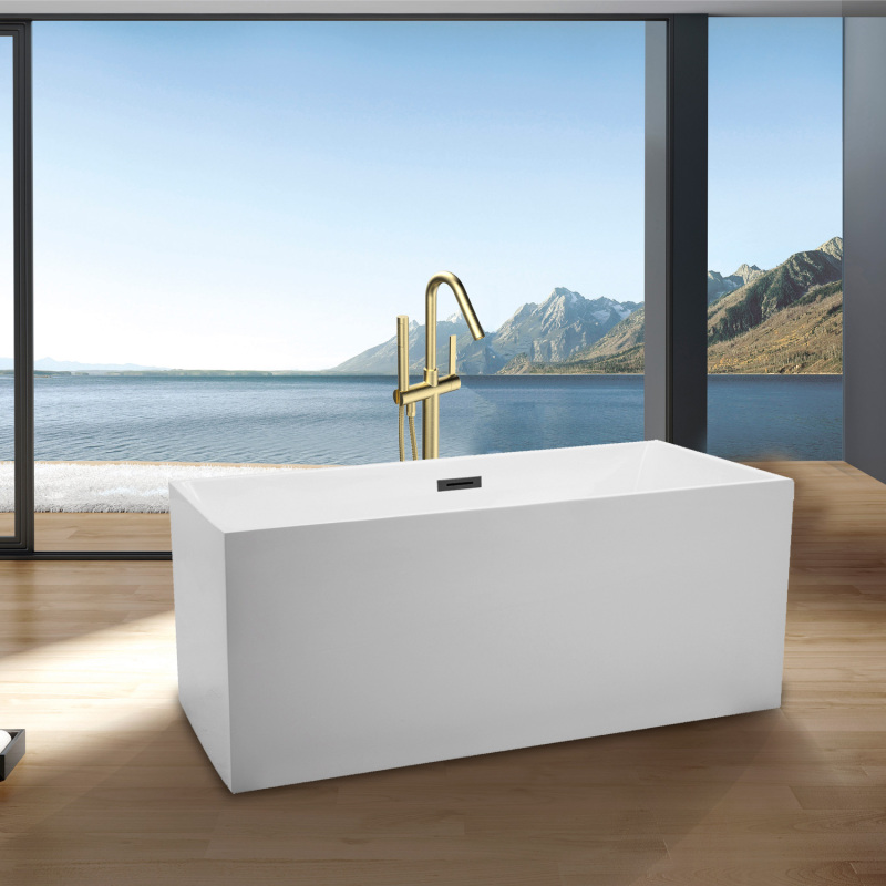 BT2109-51 Freestanding 51 in. Contemporary Design Acrylic Flatbottom Soaking Tub  Bathtub in White