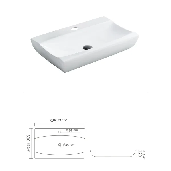 AB2515F1 24.5 in. Topmount Bathroom Sink Basin in White Ceramic