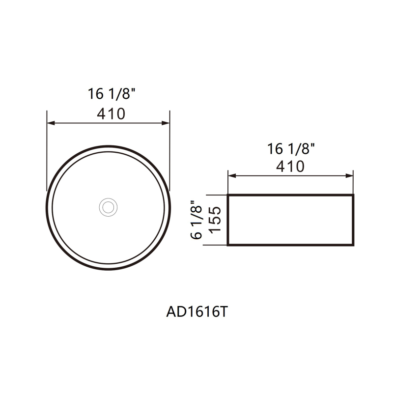 AD1616T 16.125'' L x 16.13'' W x 6.13'' H Topmount Bathroom Sink Basin in White Ceramic