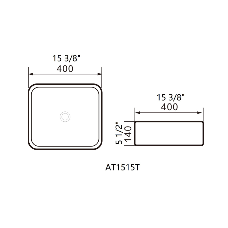 AR1515T 15.38'' L x 15.38'' W x 5.5'' H Topmount Bathroom Sink Basin in White Ceramic