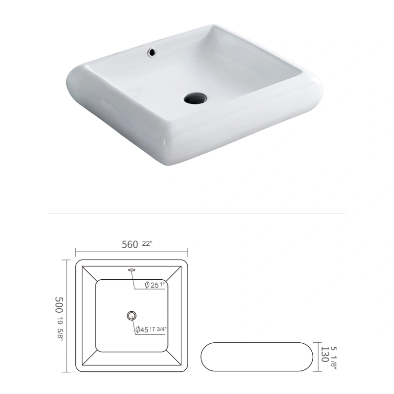 AB2220 22 in. Topmount Bathroom Sink Basin in White Ceramic