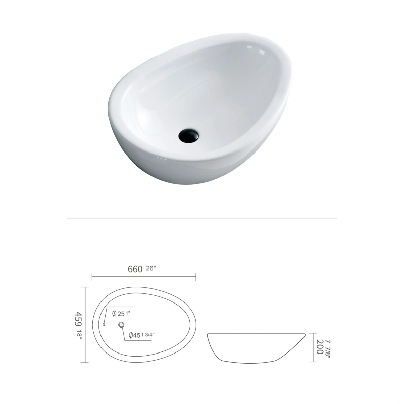 AB2620 26 in. Topmount Bathroom Sink Basin in White Ceramic