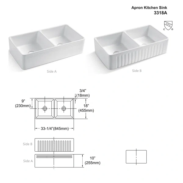 3318 White  Apron-Front Ceramic 33 in. double Bowl Farmhouse Apron Kitchen Sink