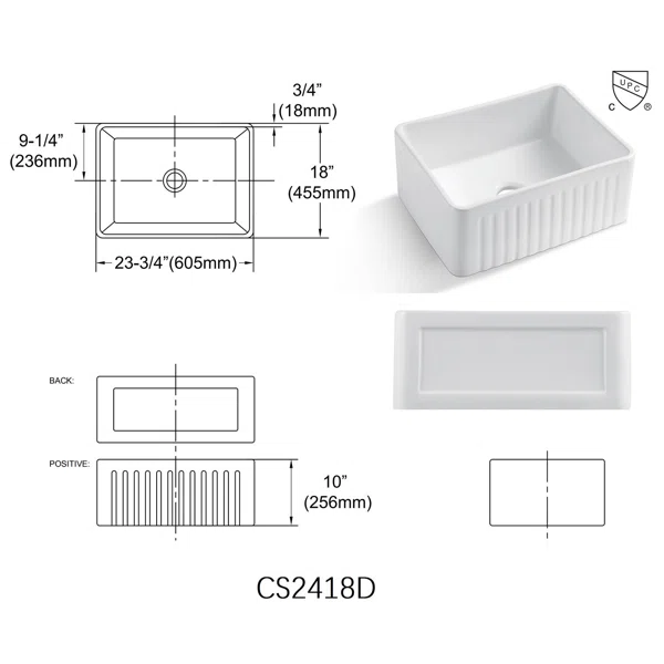 2418 White  Apron-Front Ceramic 24 in. Single Bowl Farmhouse Apron Kitchen Sink