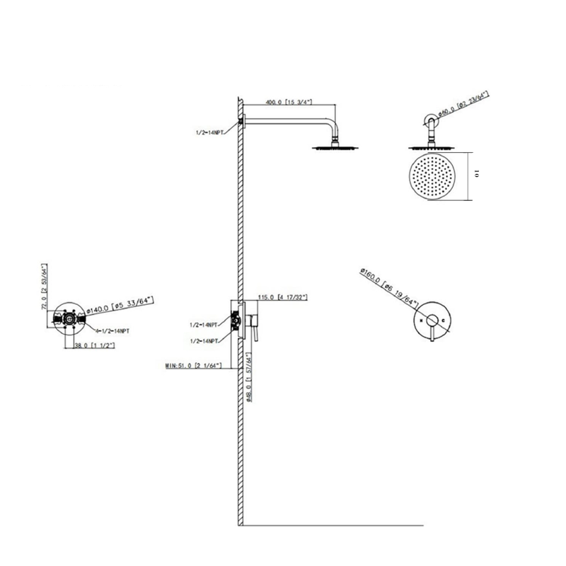 F90110/F90110BN/F90110MB Single-Handle 1-Spray Rain Pressure Balanced Wall Mounted Shower Faucet in Chrome(Valve Included)