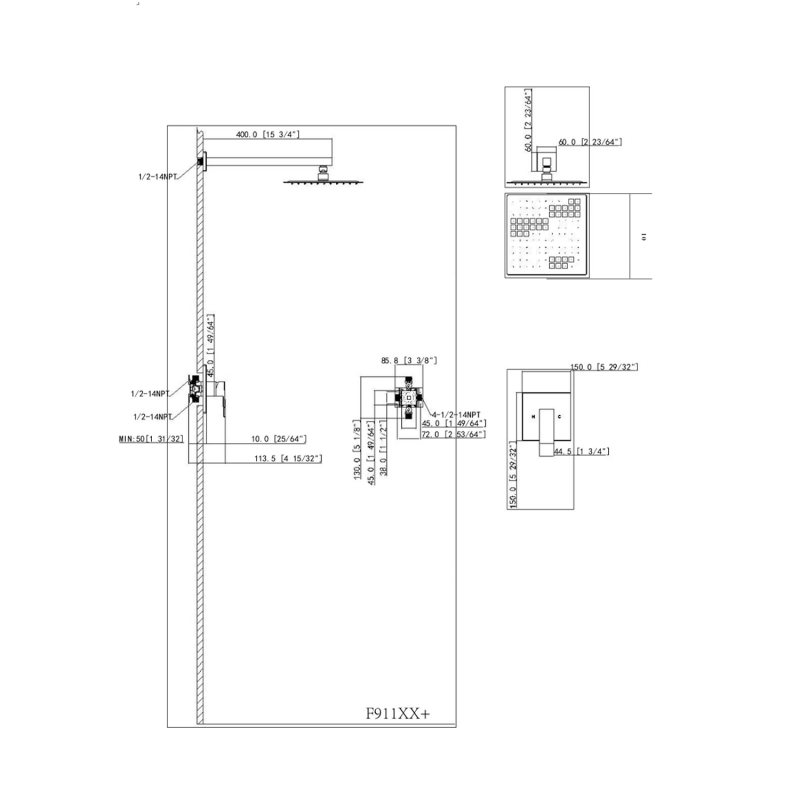 F91110/F91110BN/F91110MB  Single-Handle 1-Spray Rain Pressure Balanced Wall Mounted Shower Faucet in Chrome(Valve Included)