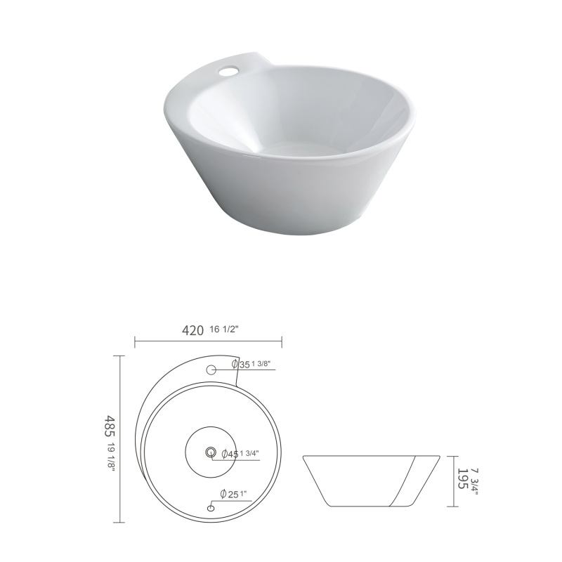 AB1719F1 19.13 in. Topmount Bathroom Sink Basin in White Ceramic