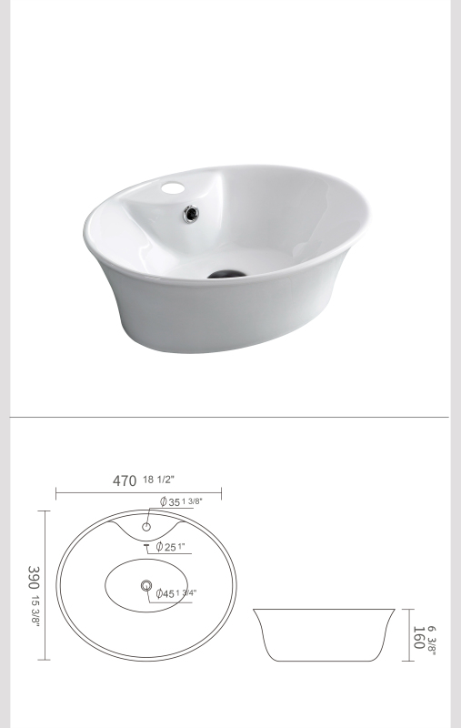 AB1815F1 18.5 in. Topmount Bathroom Sink Basin in White Ceramic