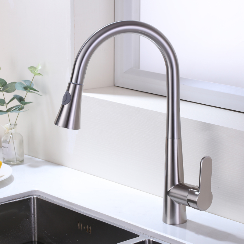 F80006/F80006BN Single-Handle Pull Down  Sprayer Kitchen Faucet with CUPC Certification in Stainless Steel