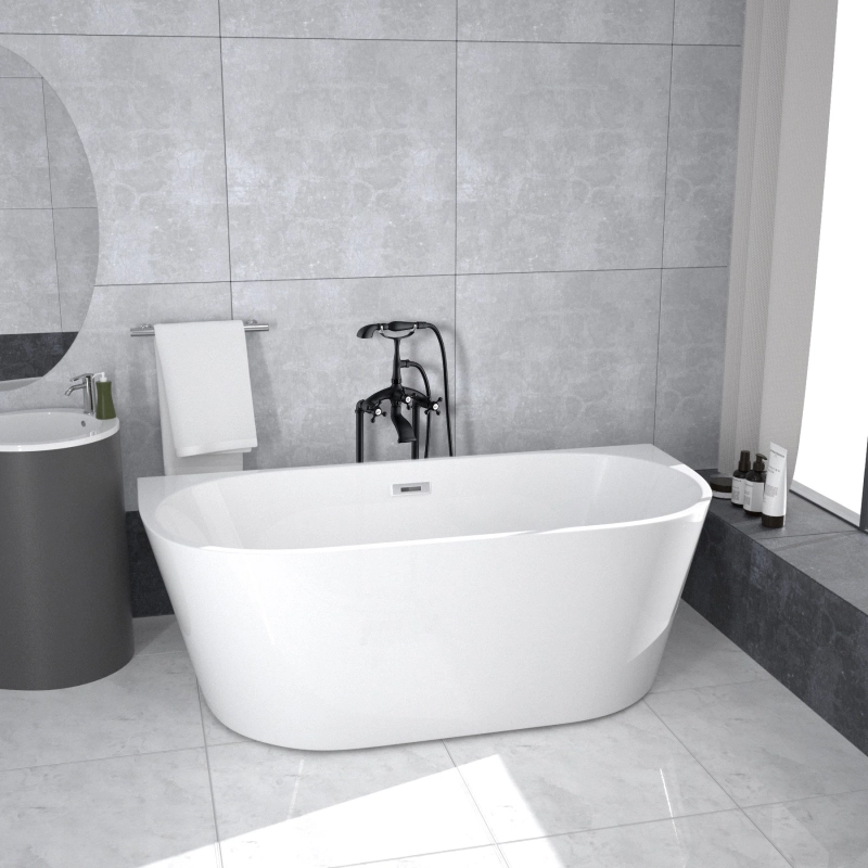 BT2019-55  Freestanding. Contemporary Design Acrylic Flatbottom  SPA Tub  Bathtub in White