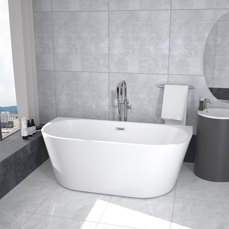 BT2019-55  Freestanding. Contemporary Design Acrylic Flatbottom  SPA Tub  Bathtub in White