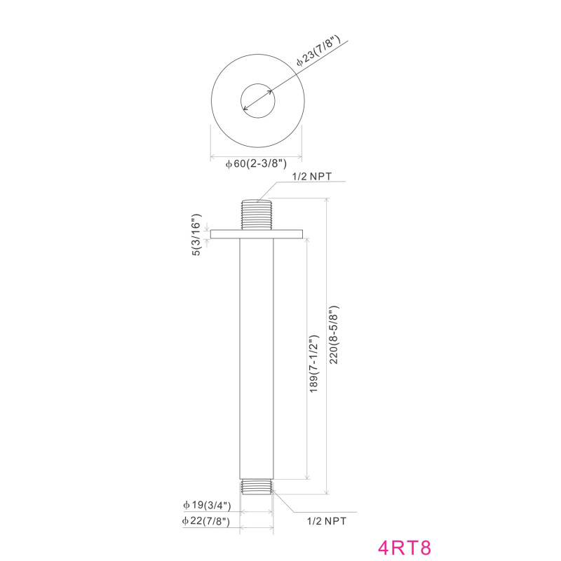 4RT4 / 4RT6 /4RT8  Metal Round Shower arm ,Chrome