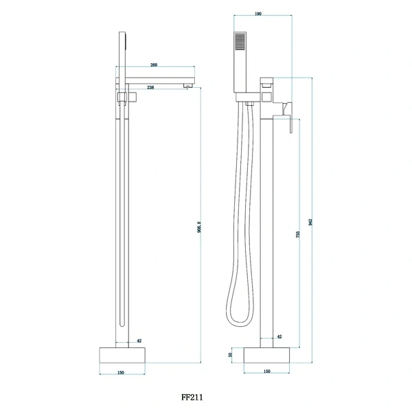 FF211/FF211BN/FF211MB Freestanding Floor Mounted Bath Tub Filler Faucets with Hand Held Shower  with Pressure Balance