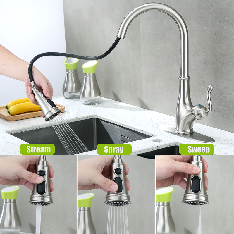 F80812BN Single Handle Pull Down Sprayer Kitchen Sink Faucet