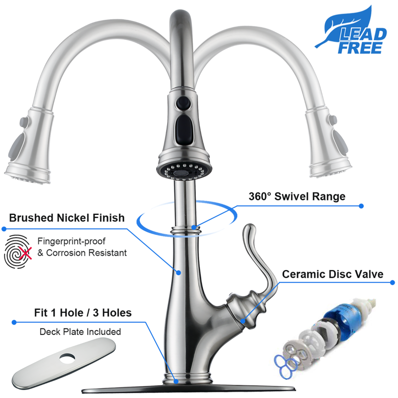 F80812BN Single Handle Pull Down Sprayer Kitchen Sink Faucet