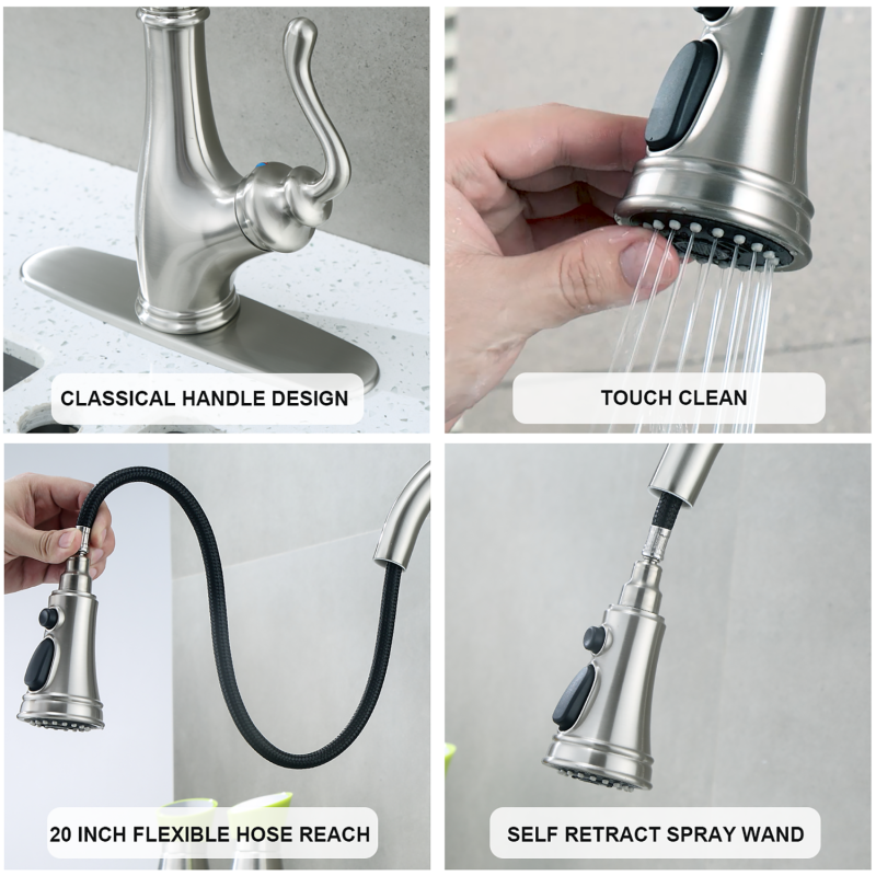 F80812BN Single Handle Pull Down Sprayer Kitchen Sink Faucet