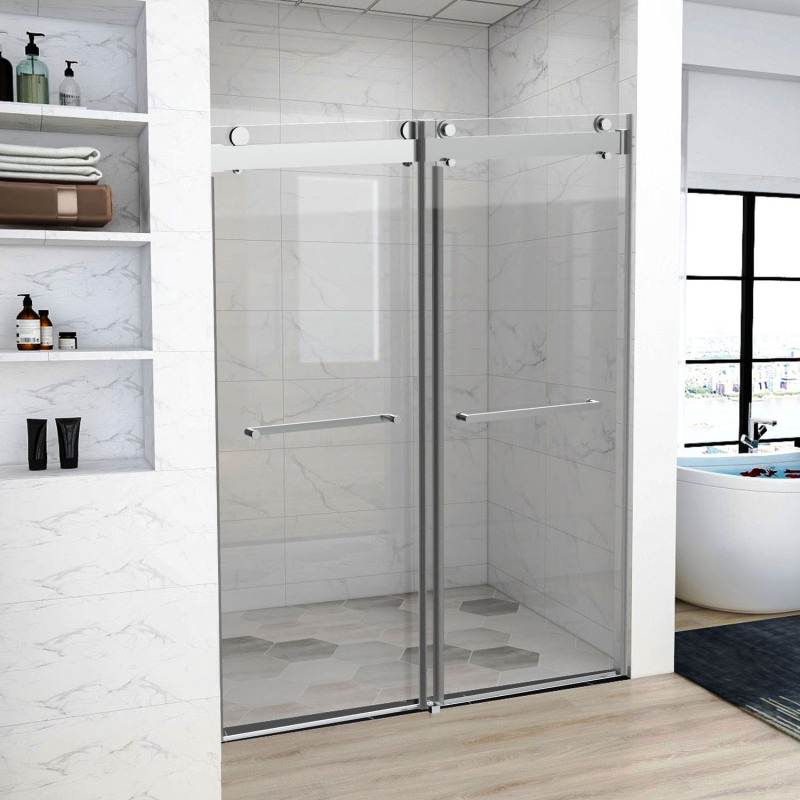 HHKDBS13 Freestanding Double Sliding Frameless Shower Enclosure