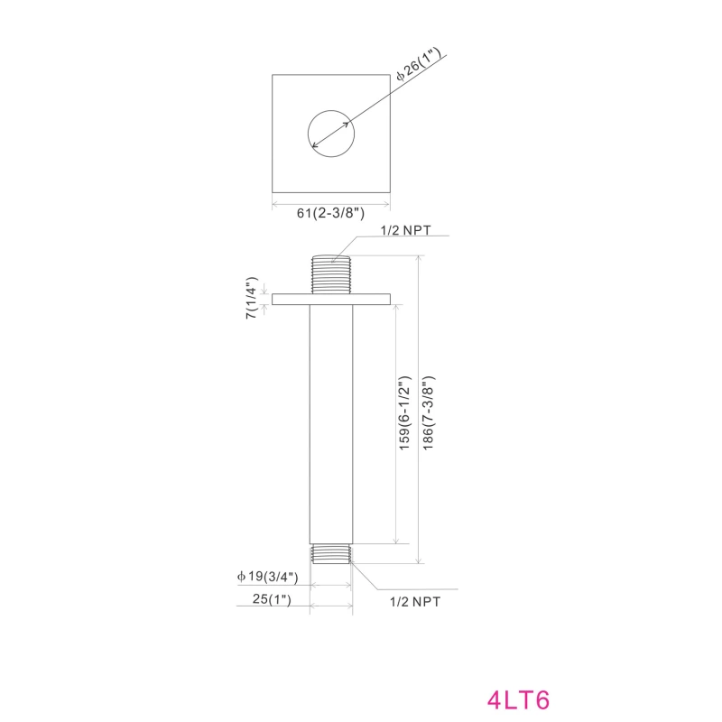 4LT4-8 Metal Square Shower arm ,Chrome