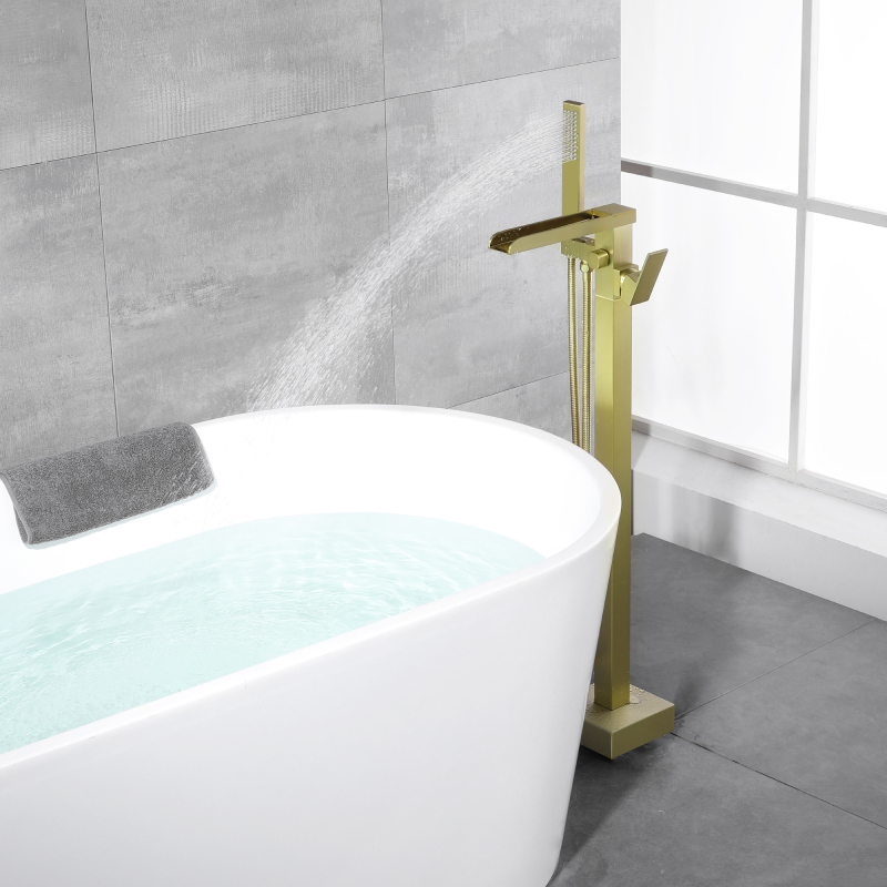 18037BL/ 18037BG/ 18037BN   Single Handle Floor Mounted Freestanding Tub Filler with Hand Shower