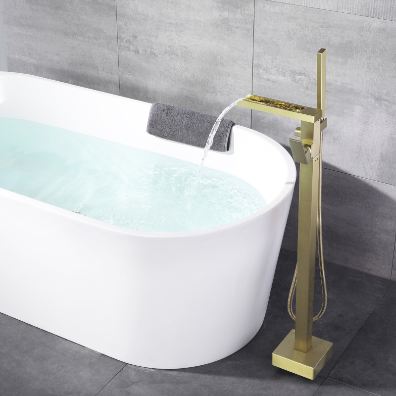 18037BL/ 18037BG/ 18037BN   Single Handle Floor Mounted Freestanding Tub Filler with Hand Shower