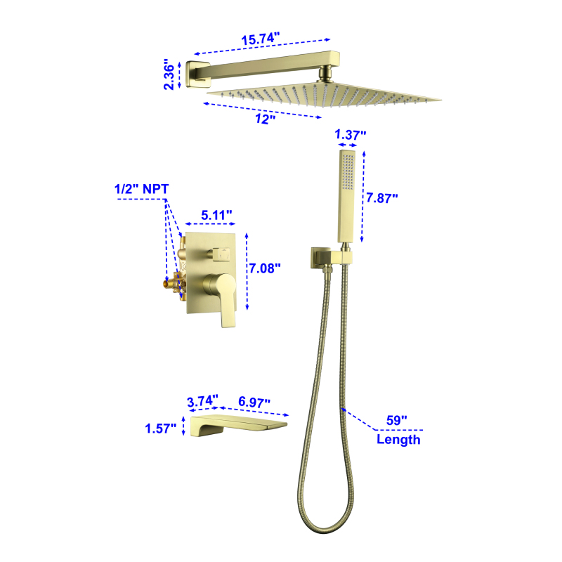 88016BL-12/ 88016BG-12/ 88016BN-12   Complete Shower System with Rough-in Valve