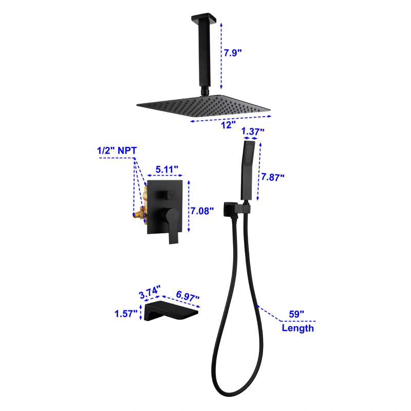 88017BL-12/ 88017BG-12/ 88017BN-12   Complete Shower System With Rough-in Valve