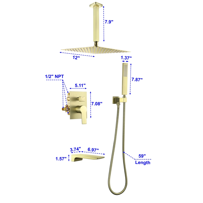 88017BL-12/ 88017BG-12/ 88017BN-12   Complete Shower System With Rough-in Valve
