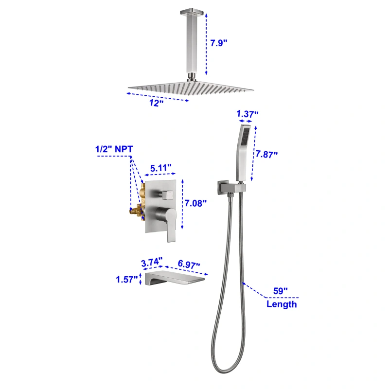 88017BL-12/ 88017BG-12/ 88017BN-12   Complete Shower System With Rough-in Valve