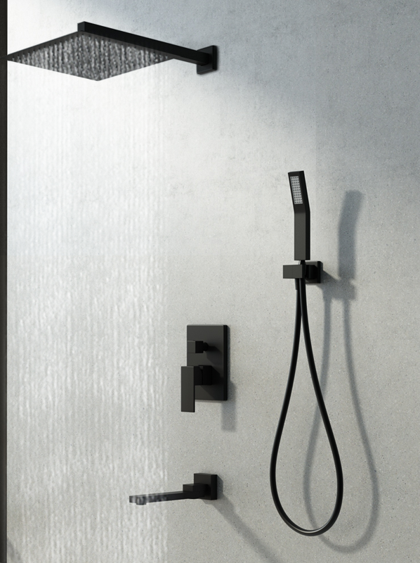 USA-SH-001 10-inch square three-function black shower set