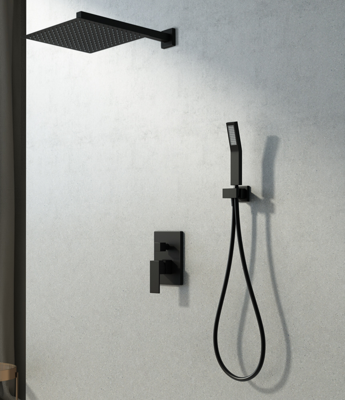 USA-SH-006 12-inch square two-function black shower set