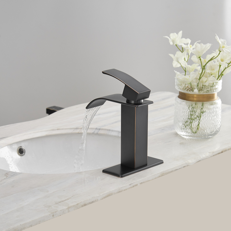 HK12-3246851 Waterfall Single Hole Single-Handle Low-Arc Bathroom Faucet With Pop-up Drain Assembly in Oil Rubbed Bronze