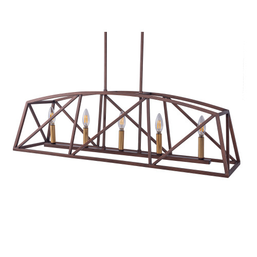 D01-FOP-LP11888601   5-Light Architectural Bronze And Soft Matte Brass Kitchen Island Linear Pendant