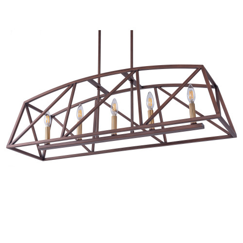 D01-FOP-LP11888601   5-Light Architectural Bronze And Soft Matte Brass Kitchen Island Linear Pendant