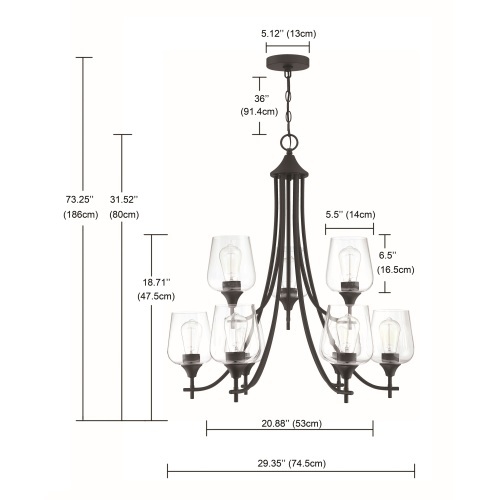 D01-51949BK / D01-51949BN  9-Light Matte Black Classic Chandelier With Glass Shades